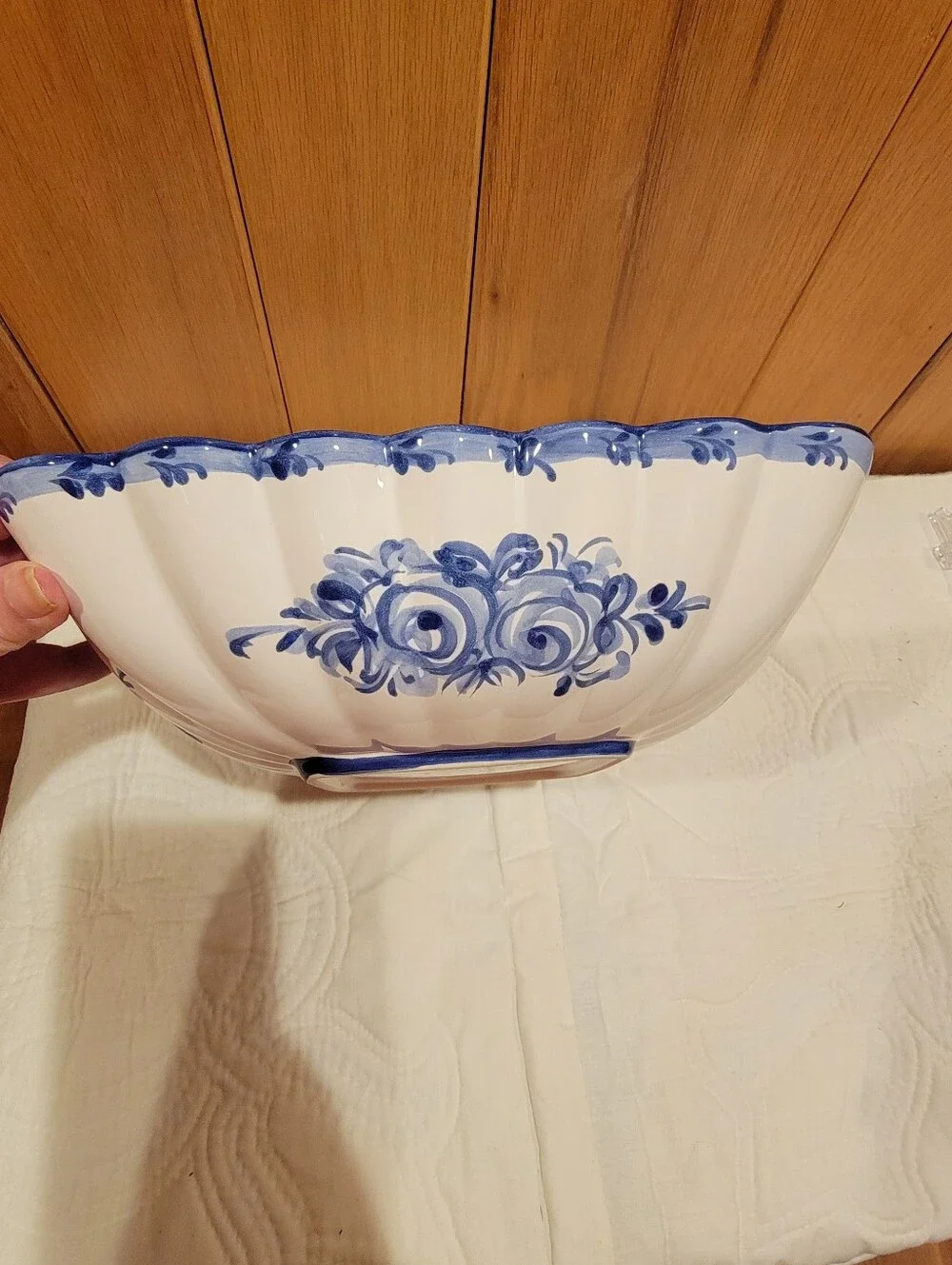 Vintage Alcobaca Portugal Ceramic Hand-Painted Fluted Square Bowl Vestal 1196